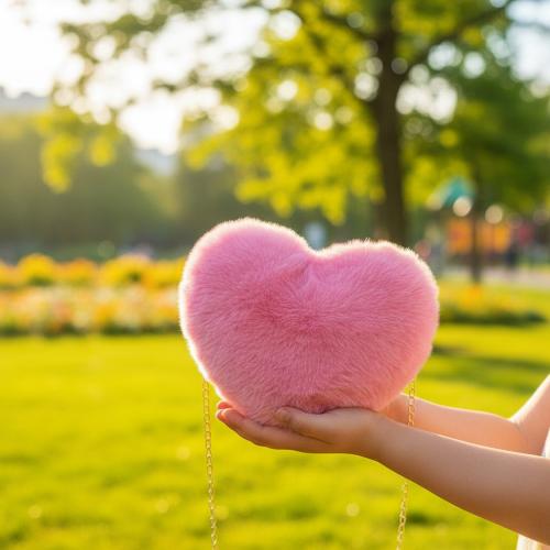 Cartera Corazón Felpa Infantil Niñas Moderna Suave Cadena Dorada Liviana - Miniatura 6