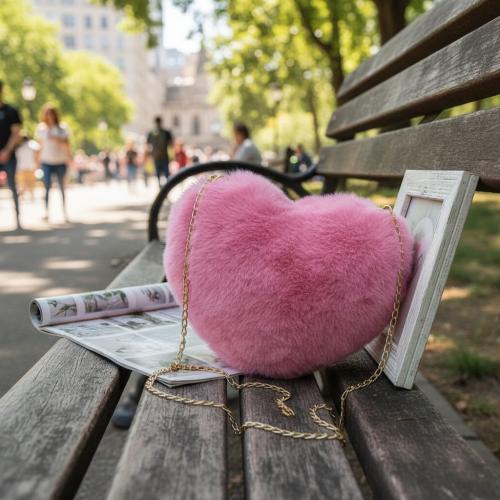 Cartera Corazón Felpa Infantil Niñas Moderna Suave Cadena Dorada Liviana - Miniatura 7
