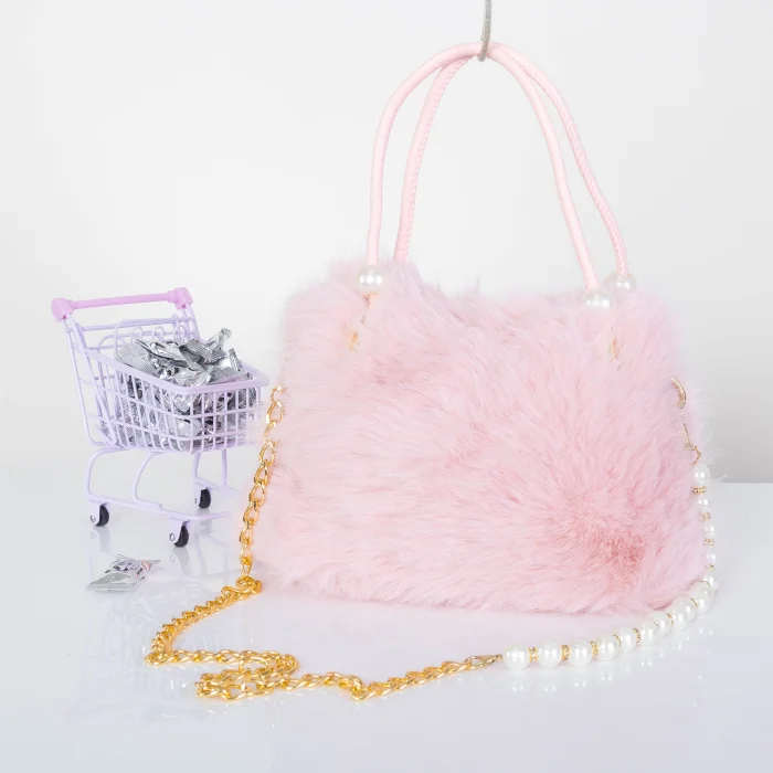Cartera Niñas Nenas Infantil Peluche Perla Cadena Suave Tierna Tendencia Accesorios