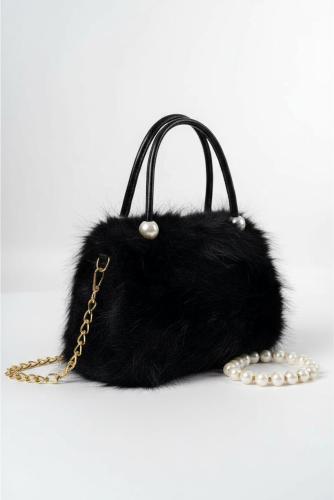 Cartera Niñas Nenas Infantil Peluche Perla Cadena Suave Tierna Tendencia Accesorios - Miniatura 2