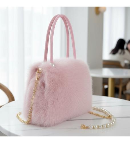 Cartera Niñas Nenas Infantil Peluche Perla Cadena Suave Tierna Tendencia Accesorios - Miniatura 5