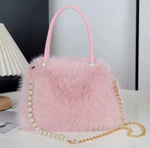 Cartera Niñas Nenas Infantil Peluche Perla Cadena Suave Tierna Tendencia Accesorios - Miniatura 8