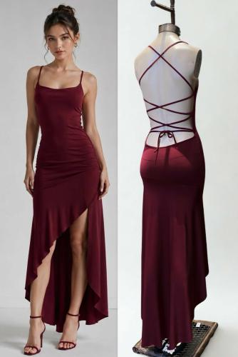 Vest. Lsrgo Volado y Espalda Tiras Cruzadas