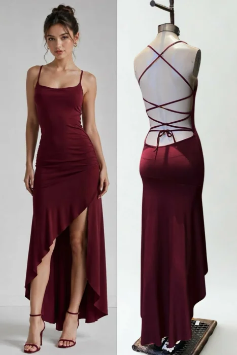 Vest. Lsrgo Volado y Espalda Tiras Cruzadas