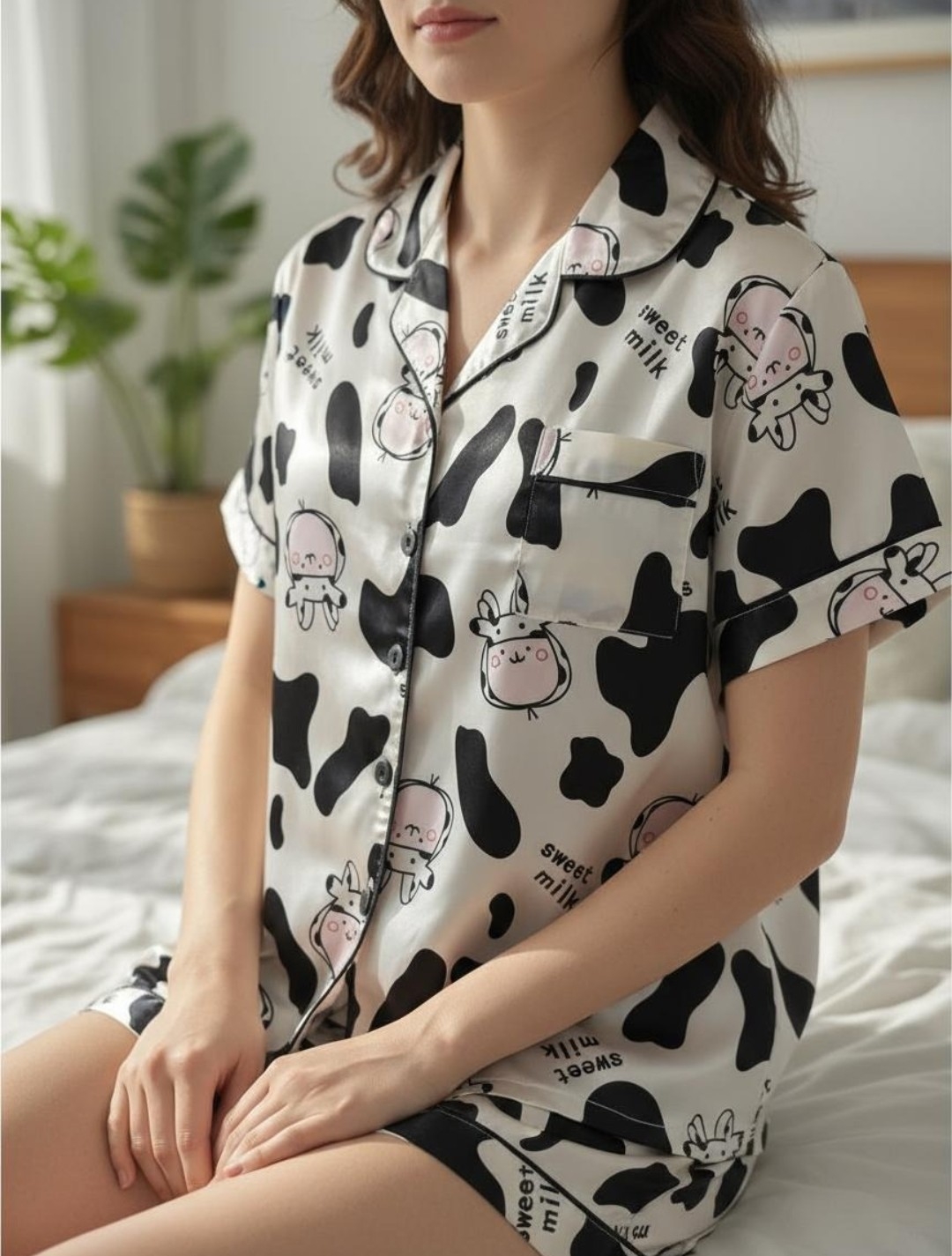 Pijama Mujer Satén Verano Short Camisa Mangas Cortas Suave Descanso Elegante - Imagen 2