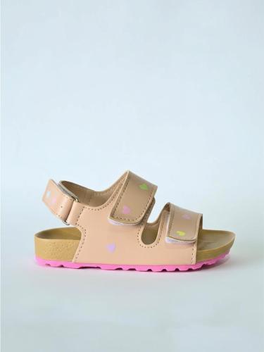 Sandalias Calzados Cata Niña Abrojo Velcro  con Corazones en Color Pastel