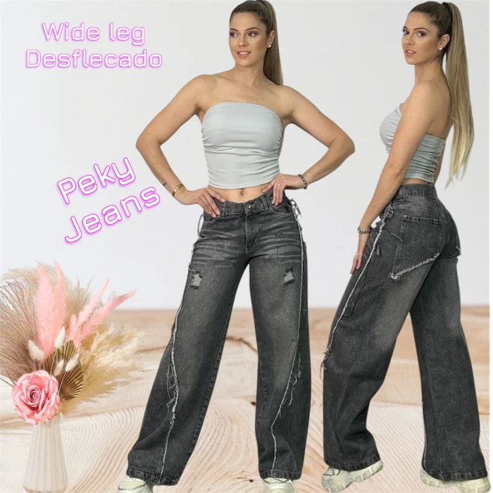 Jeans Wide Leg Desflecado