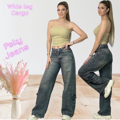 Jeans Wide Leg Cargo en Bota Pie