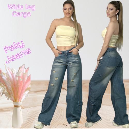 Jeans Wide Leg Cargo en Bota Pie