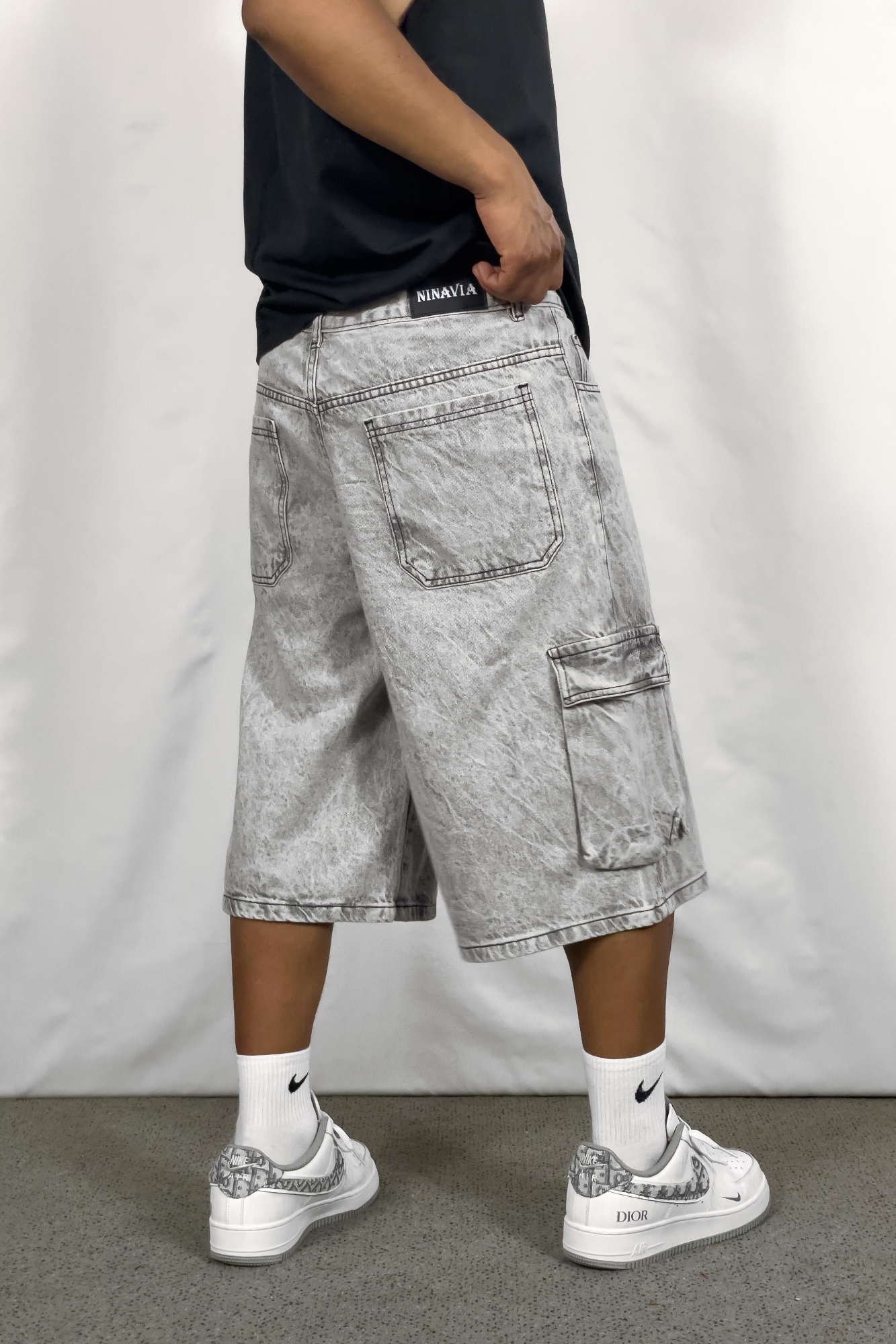 Bermuda Baggy Cargo Gris Clarito - Imagen 3