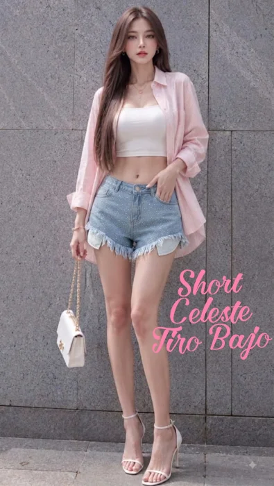 Short Rigido Celeste Tiro bajo