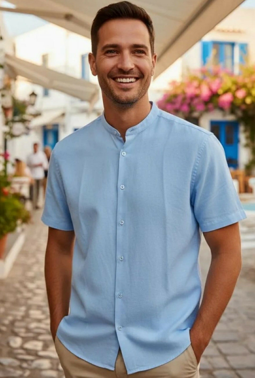 Camisa Cuello Mao Tela Twill Simil Lino - Imagen 1