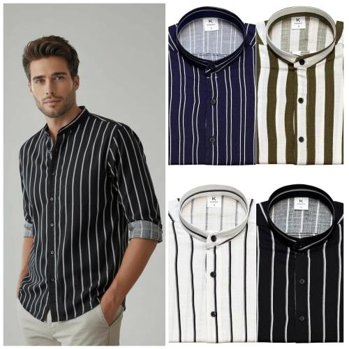 Camisa Cuello Mao a Raya Manga Larga