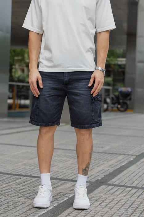 Bermuda Mom Cargo Gris Oscuro