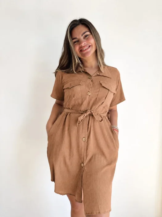 Vestido Camisa Manga Corta