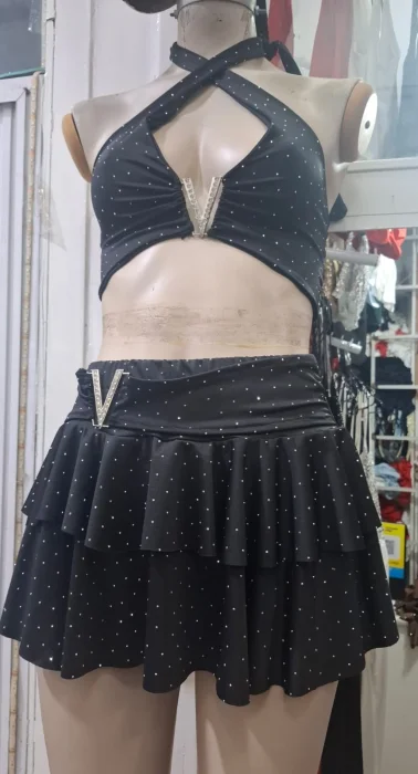Conjunto Microfibra Strass con Hebilla V con Strass