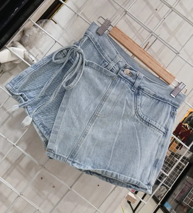 Short Pollera Celeste para Atar