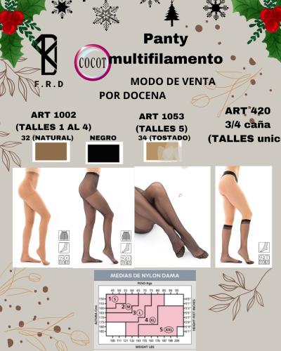 Pantys Cocot Art 1002, 1053, 420 y Más | Multifilamento y Lycra | Precios por Docena