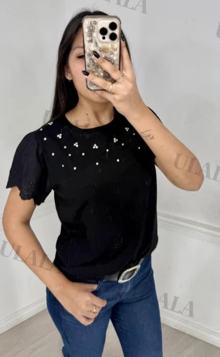 Remera de Algodón Manga Broderi Importada
