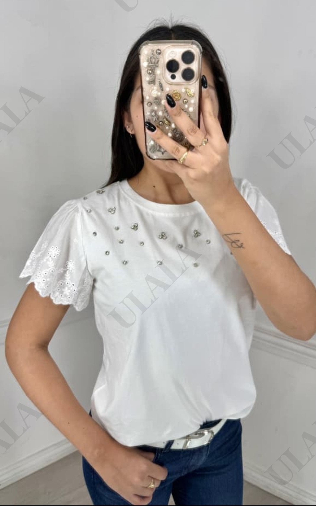 Remera de Algodón Manga Broderi Importada - Imagen 2