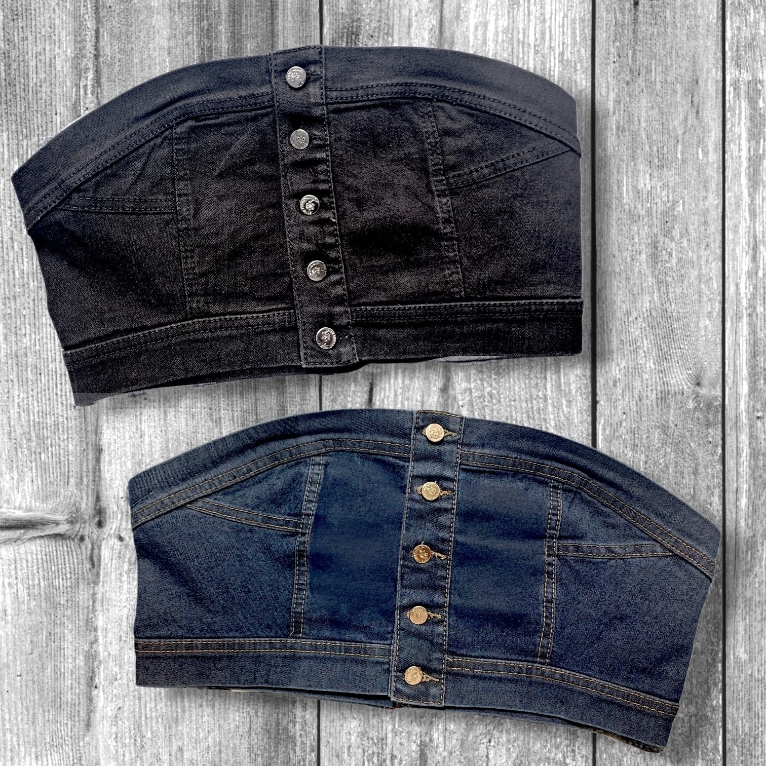 Tops de Jean Azul y Negro Elastizados - Imagen 3