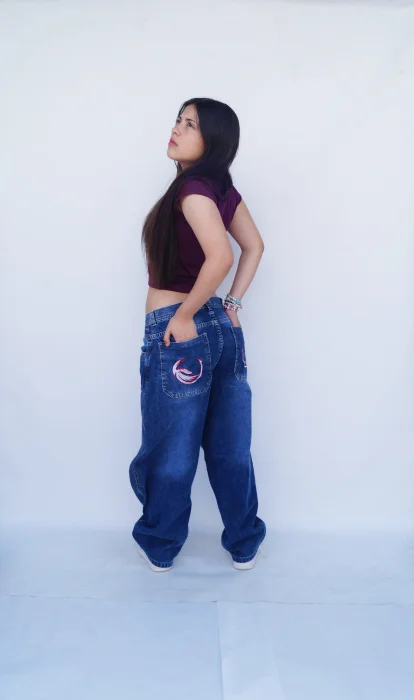 Teens Baggi Azul Pinzado/delantero Bordado
