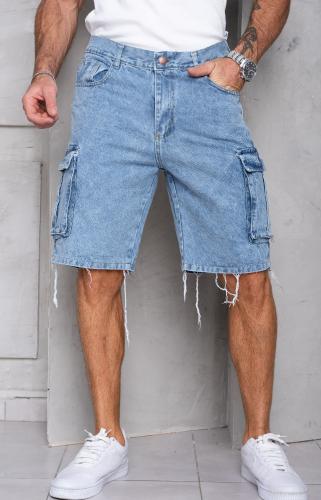 Bermudas Jeans Cargo con Fuelle Celeste Claro