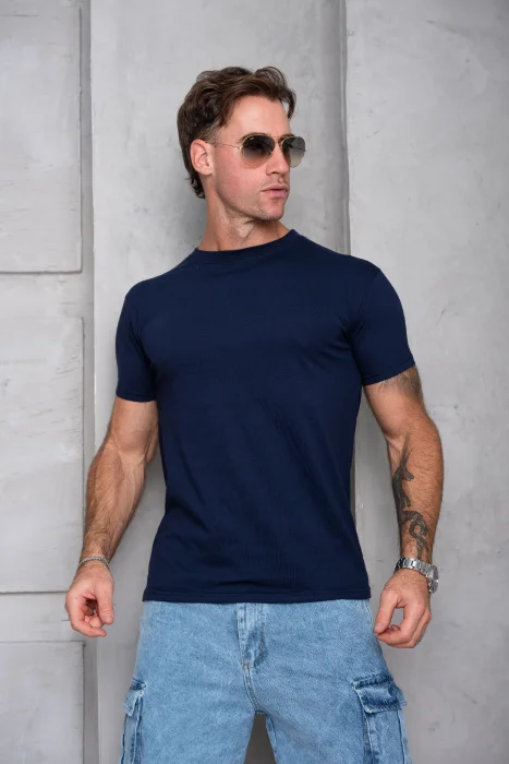 Remeras Algodón Peinado Lisas Azul Marino