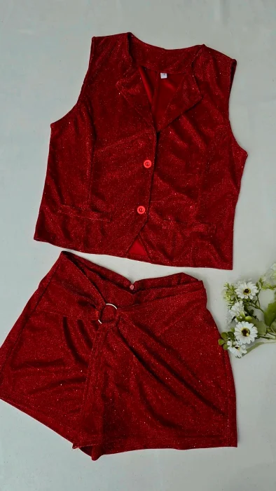 Conjunto con Short Pollera Brillo