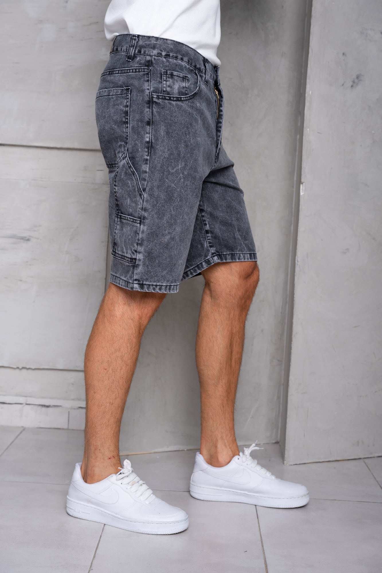 Bermudas Jeans Mom Carpintero Gris Nevado - Imagen 2