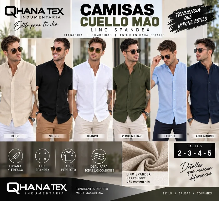 Camisa de Hombre Cuello Mao Lino Spandex