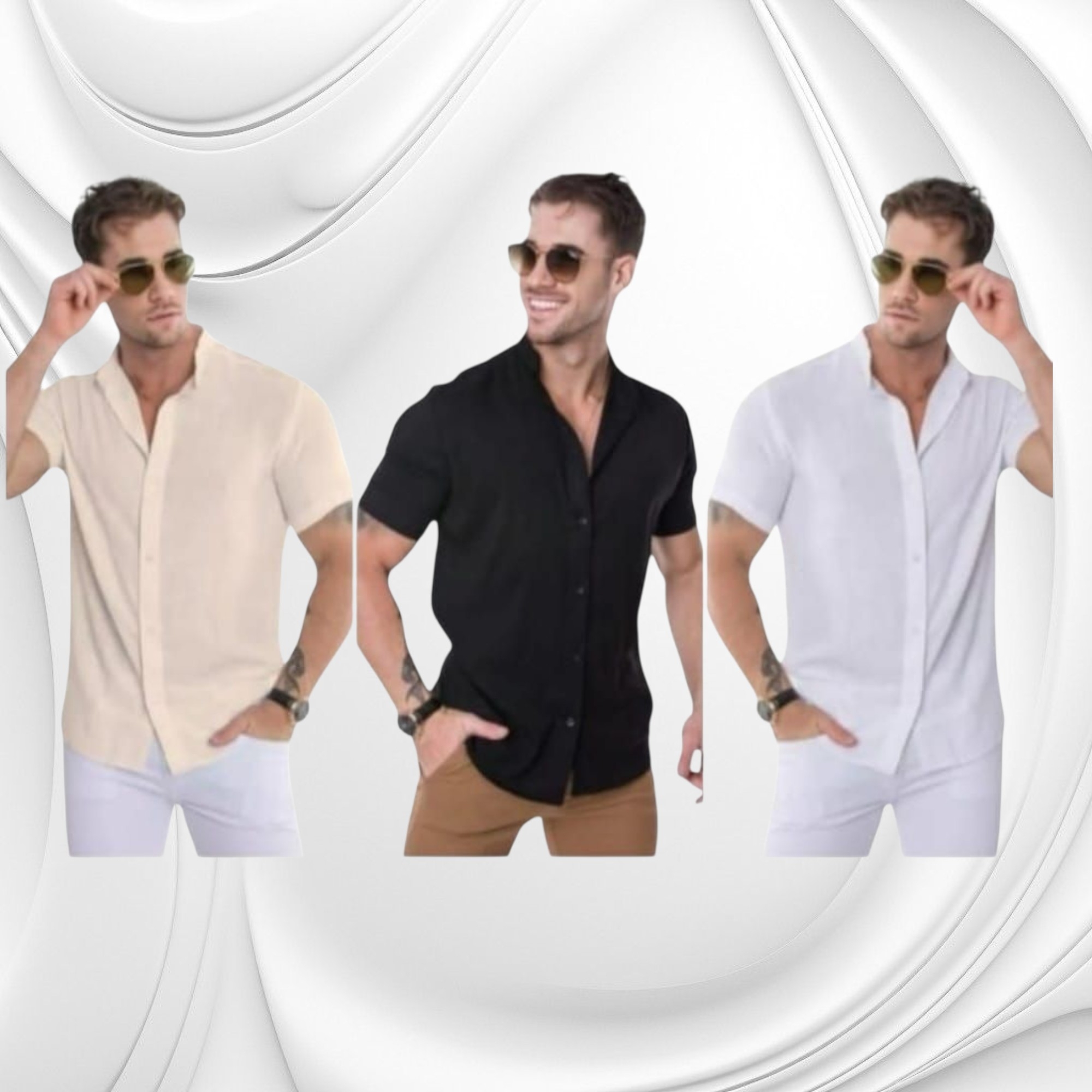 Camisa de Hombre Cuello Mao Lino Spandex - Imagen 2