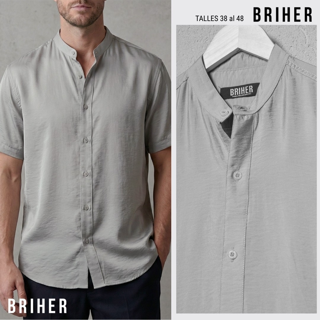 Camisa Lino Cuello Mao de Hombre Rígido - Imagen 3