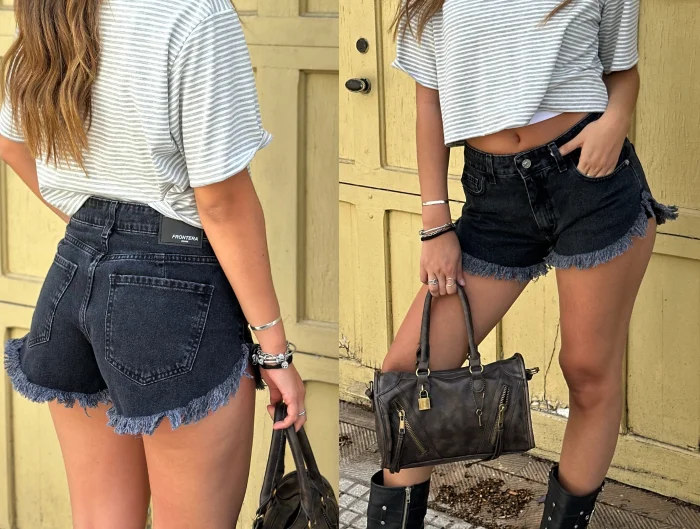 Short Jean Tiro Medio, con Flecos