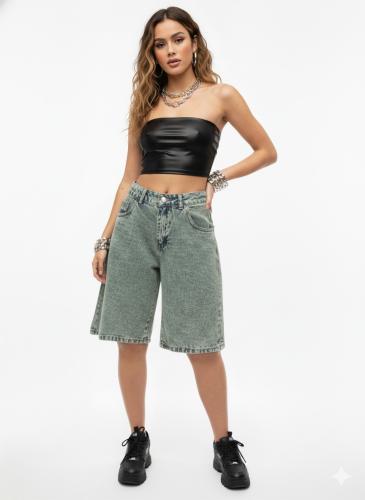 Bermuda Jean Baggy Celeste Pantalón Corto Ancho Clásico 2000's Dama Mayoristas - Miniatura 2