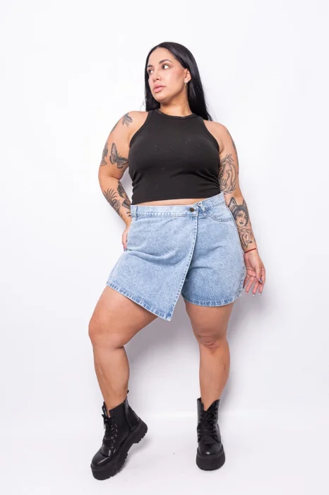 Short Pollera Talle Especial 48 al 54 Celeste y Azul