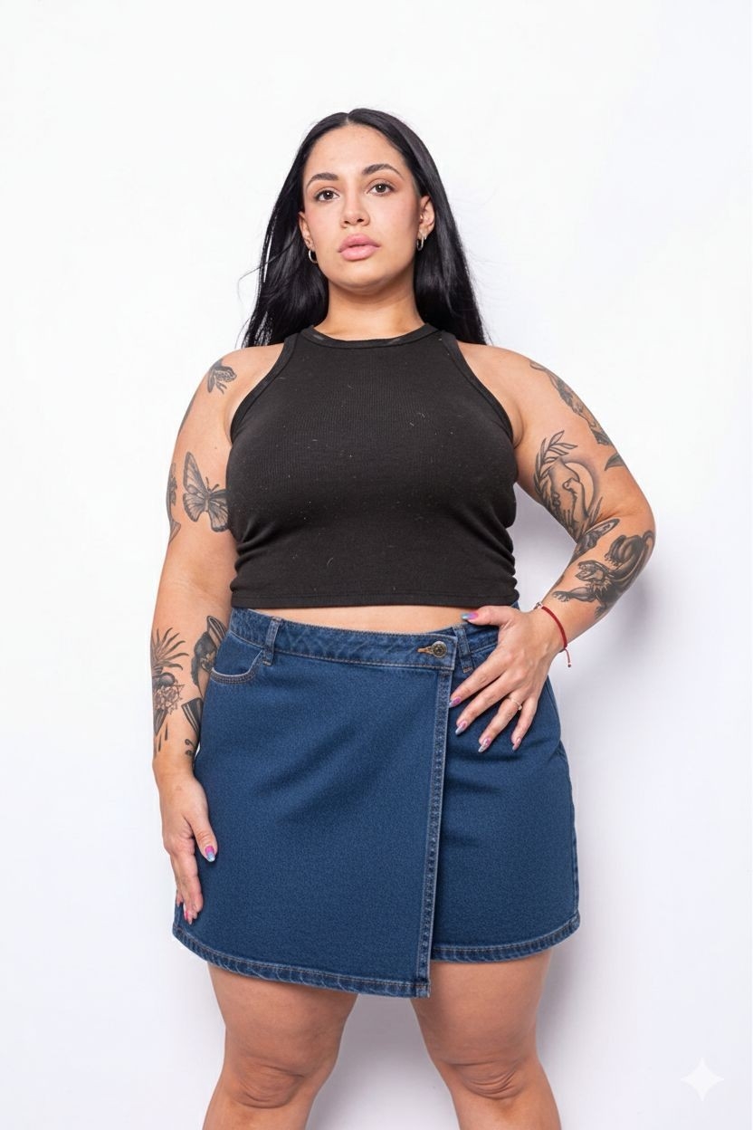 Short Pollera Talle Especial 48 al 54 Celeste y Azul - Imagen 2