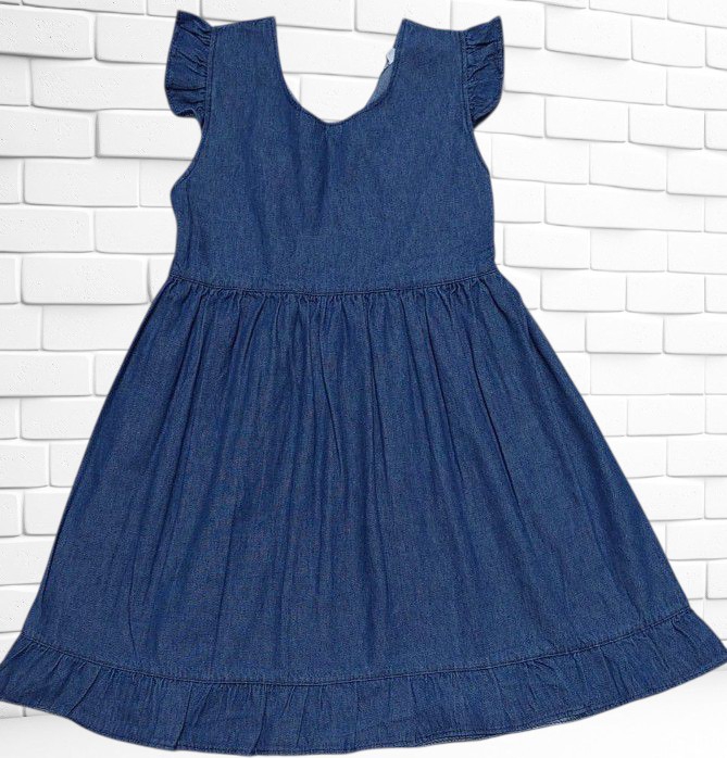 Vestido de Jeans Rígido con Volados y Moño de Nena - Imagen 2