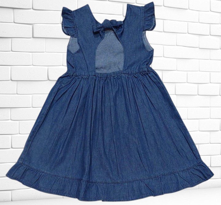 Vestido de Jeans Rígido con Volados y Moño de Nena - Imagen 3