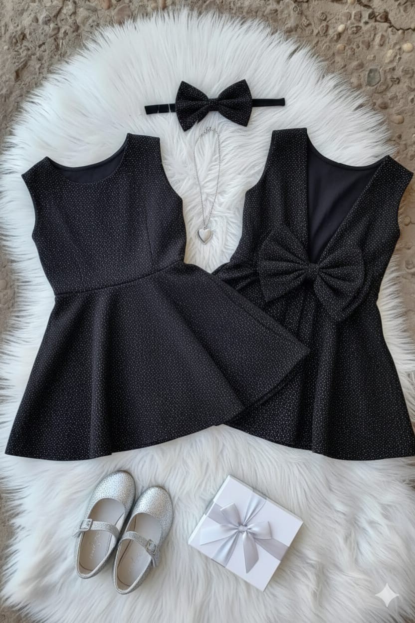 Vestido con Moño Corte Prinsesa Tela Skuba con Glitter - Imagen 2