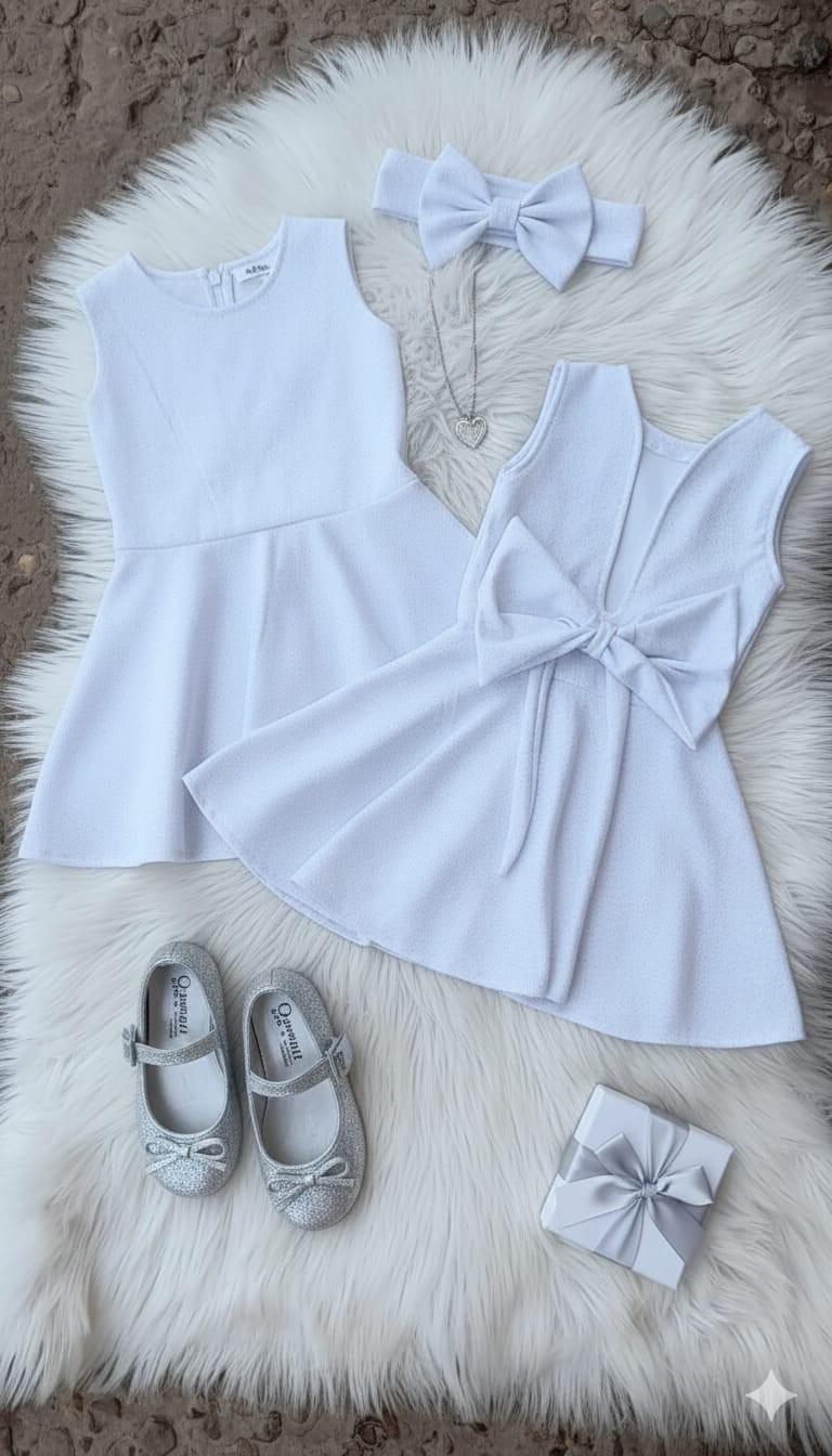 Vestido con Moño Corte Prinsesa Tela Skuba con Glitter - Imagen 3