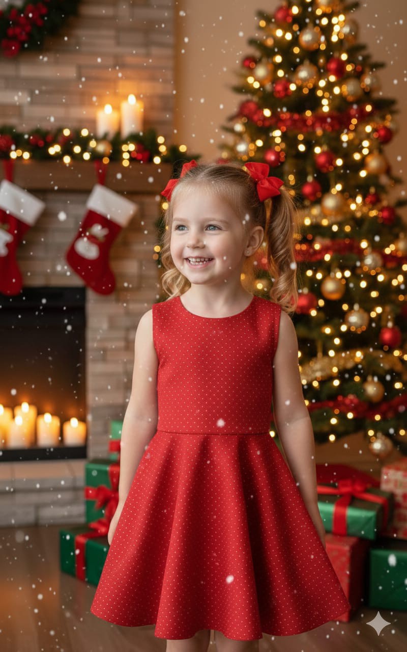 Vestido con Moño Corte Prinsesa Tela Skuba con Glitter - Imagen 4