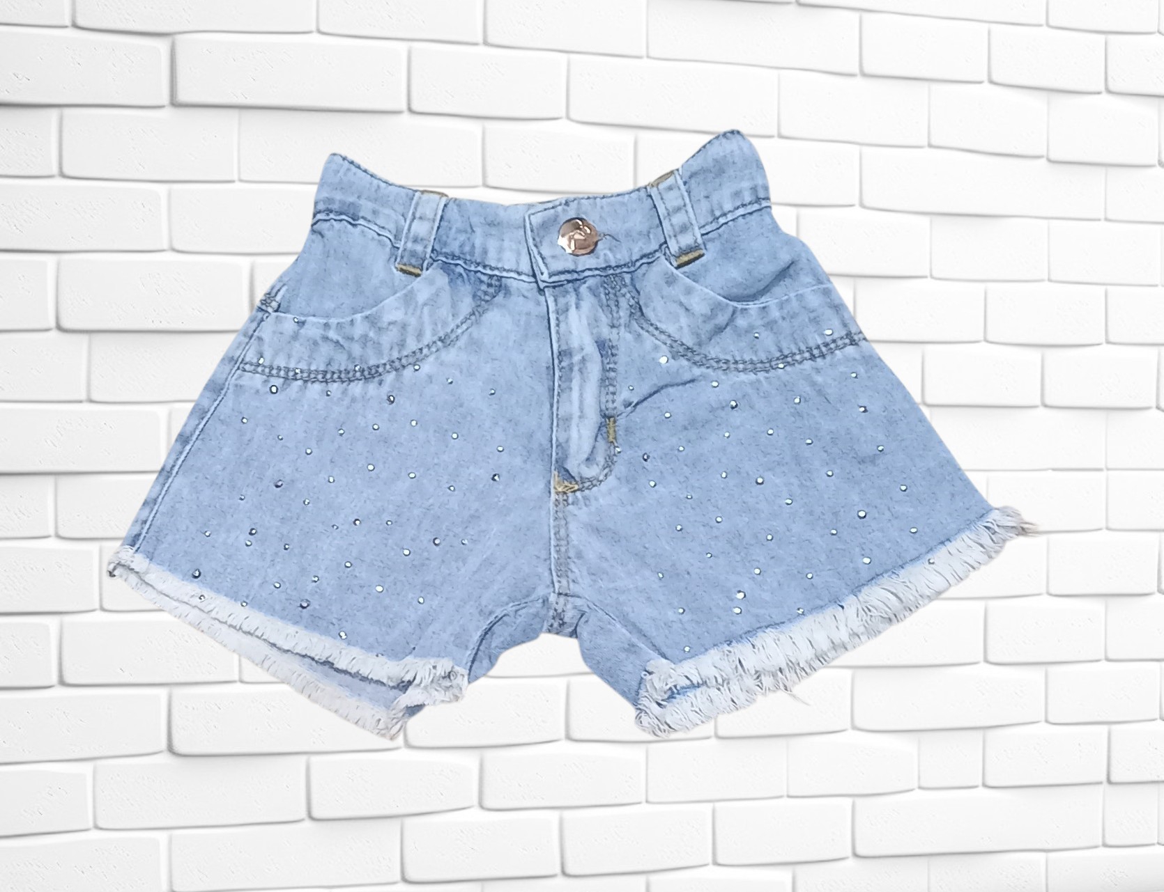 Short Playero de Jeans Rígido con Stras con Cierre y Boton  y Elástico  de Beba - Imagen 2