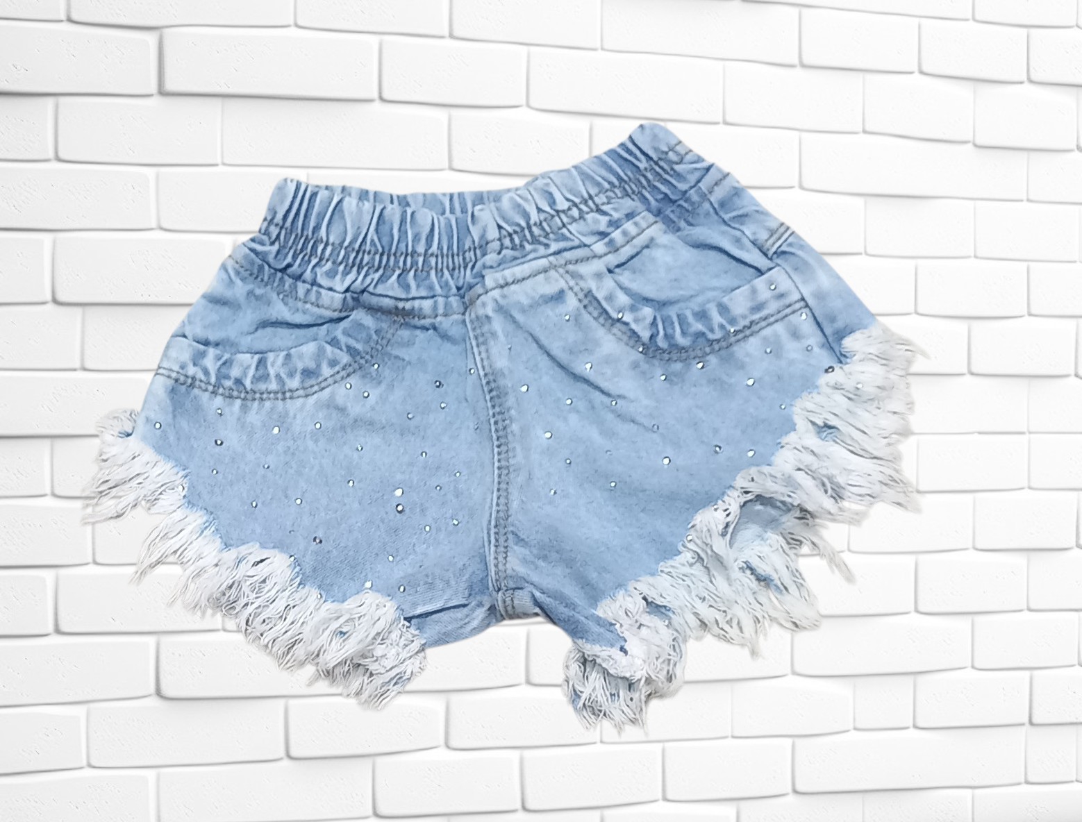 Short Playero de Jeans Rígido con Stras con Cierre y Boton  y Elástico  de Beba - Imagen 3
