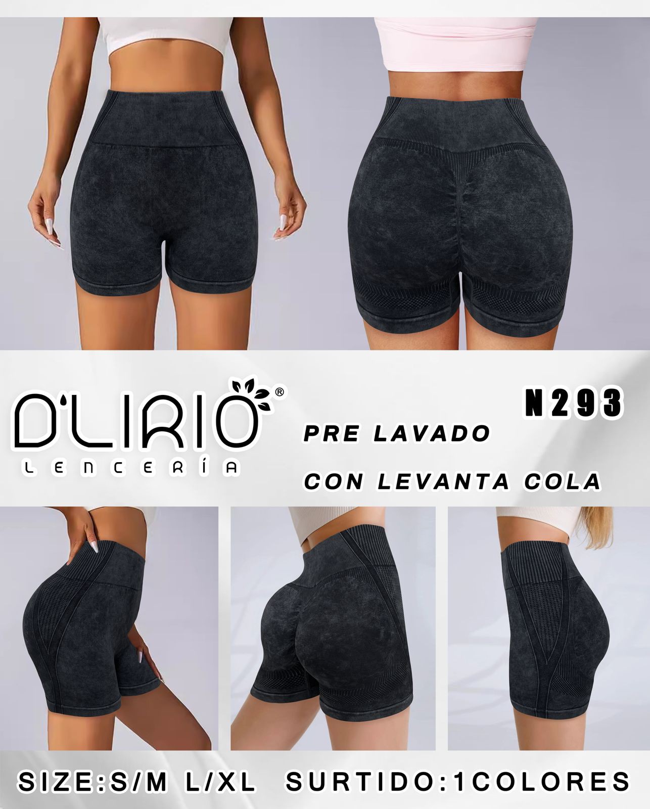 Short Seamless Prelavado con  Frunce, Todos Negros - Imagen 2