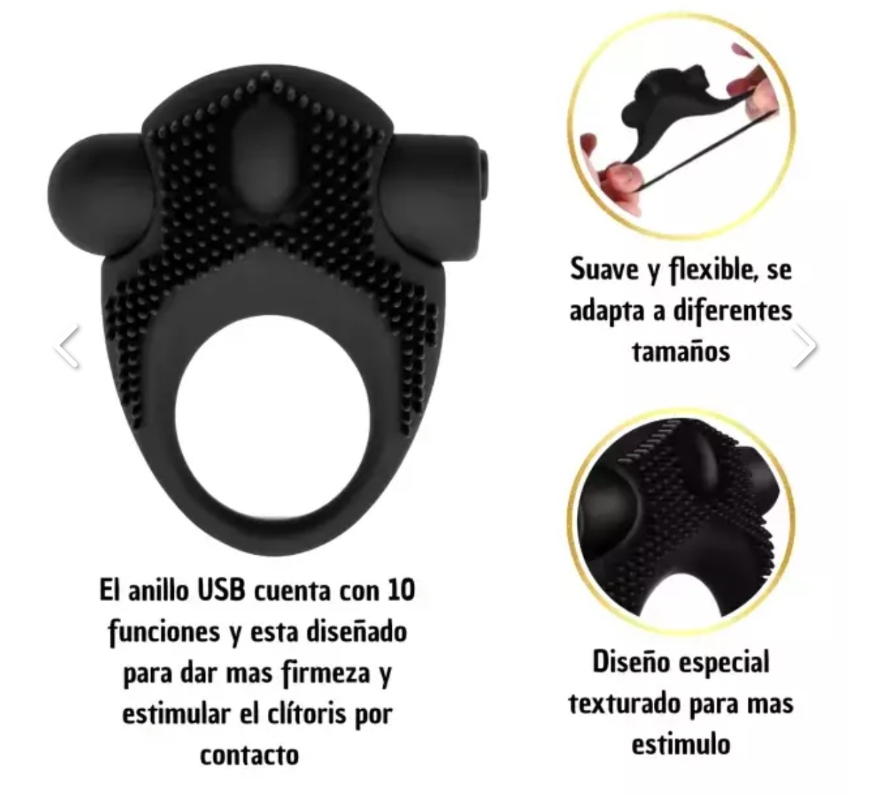 Anillo Peneano Vibrador 10 Funciones de Carga Usb - Imagen 2