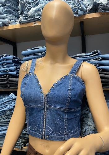 Top de Jeans Elastizado Azul y Celeste