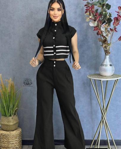 Conjunto Chaleco y Pantalón Palazo Sastrero Combinado. - Miniatura 2