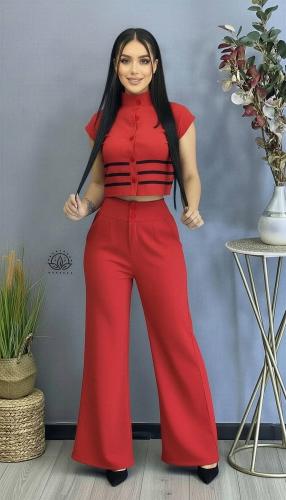 Conjunto Chaleco y Pantalón Palazo Sastrero Combinado. - Miniatura 3
