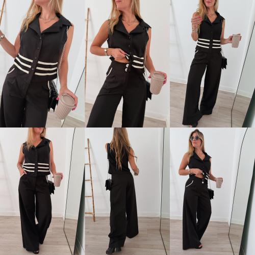 Conjunto Chaleco y Pantalón Palazo Sastrero Combinado. - Miniatura 4